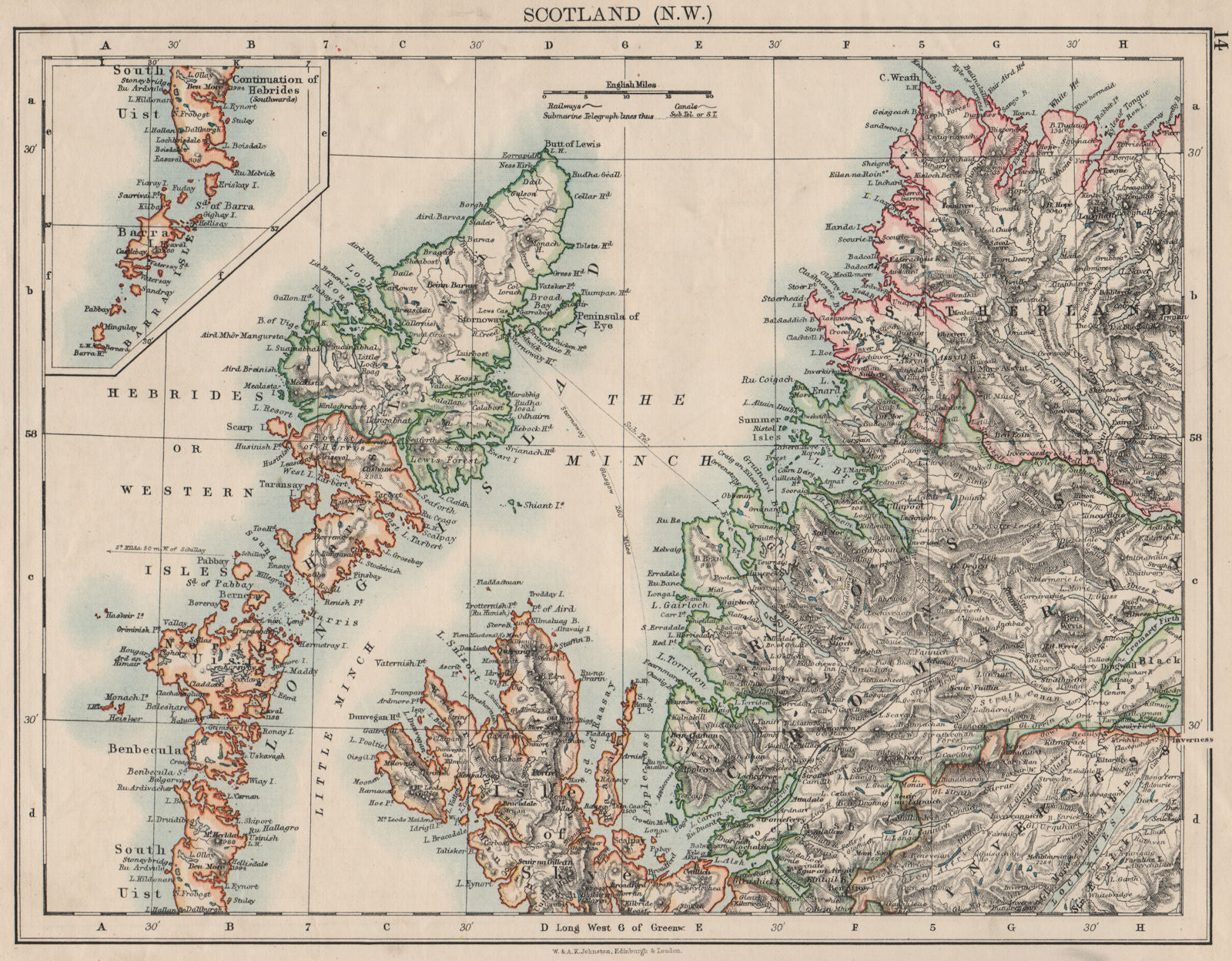 HEBRIDES. Skye Harris Lewis Uist Cromarty Highlands Scotland.  JOHNSTON 1900 map